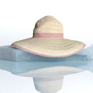 I.N.C. Straw Sun Hat with Pink Lace EUC